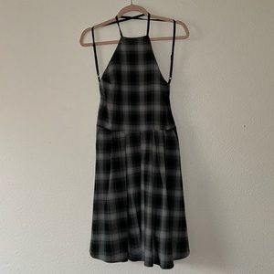 Valfre Women’s Plaid Halter Trapeze Neck Open Back Pleated A-Line Dress